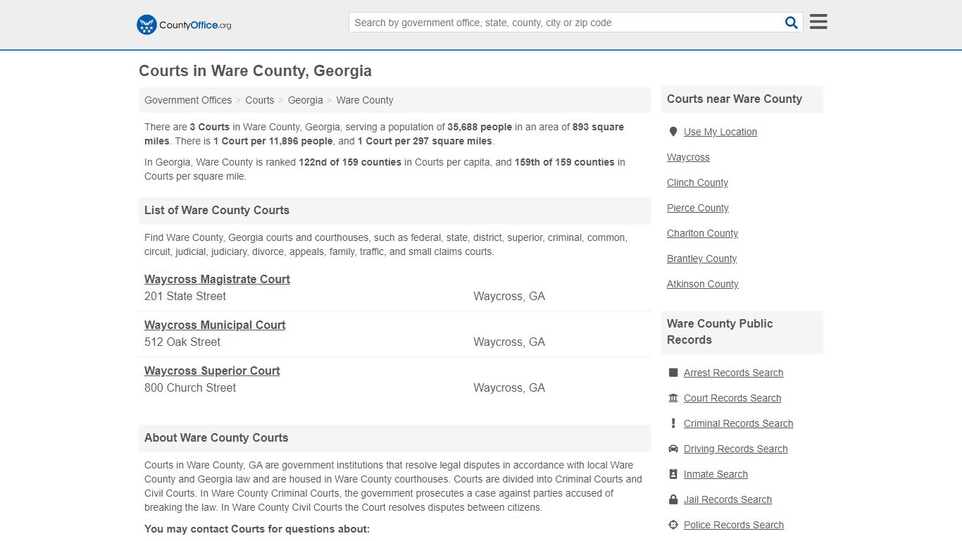 Courts - Ware County, GA (Court Records & Calendars)